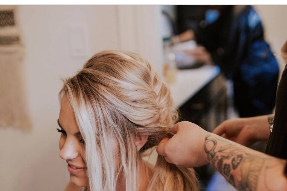 Bride with hairstylist