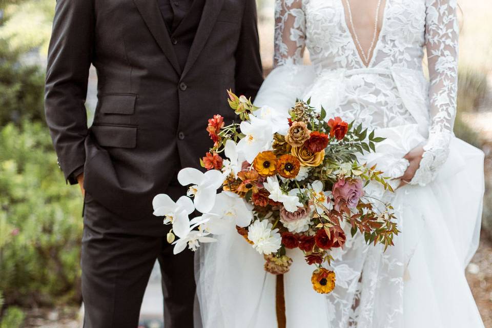 Bride + Groom with Bouquet