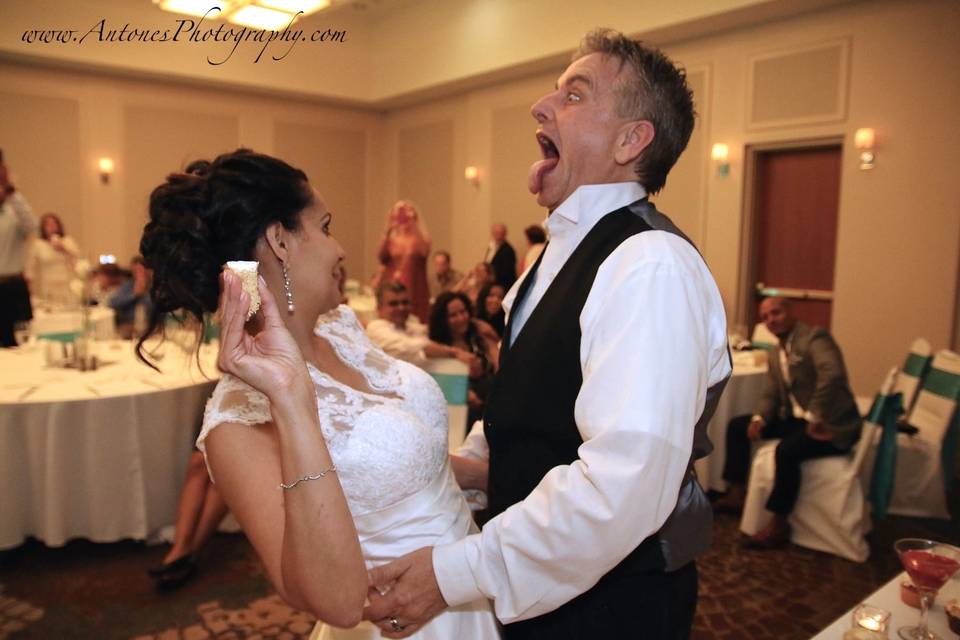 Bride feeds the groom