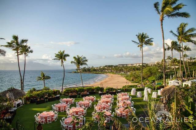 Outdoor wedding reception area