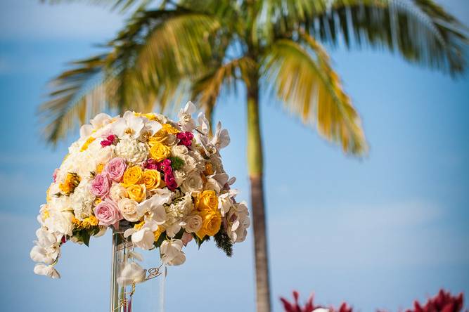 Table set-up with floral centerpiece