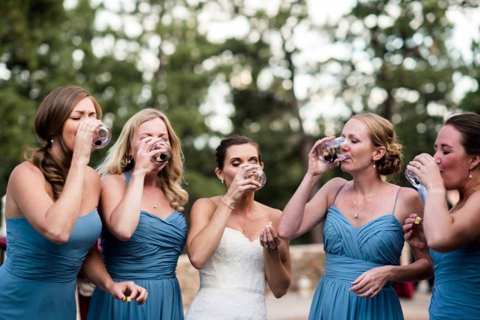 The bride with her bridesmaids