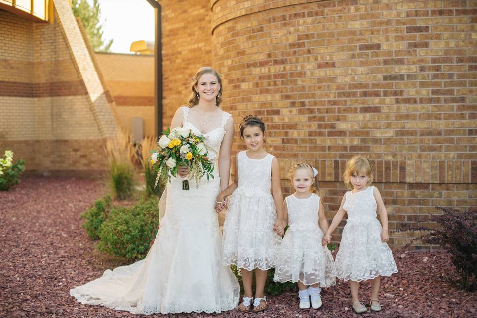 Bride with her flower girls