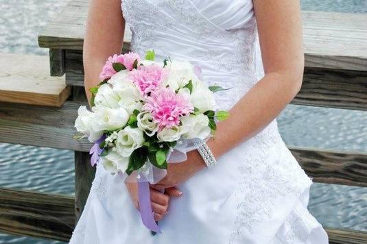 The bride holding her bouquet