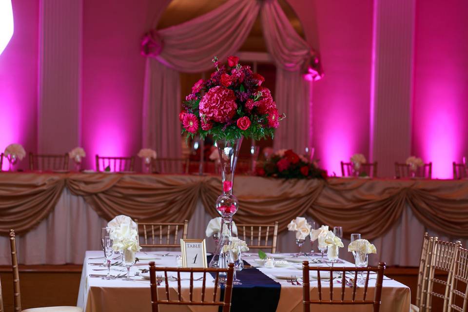 Details matter, fuchsia, navy and a hint of gold for the ultimate wedding reception. Buckner Wedding.Photo Credit: BM-Photography