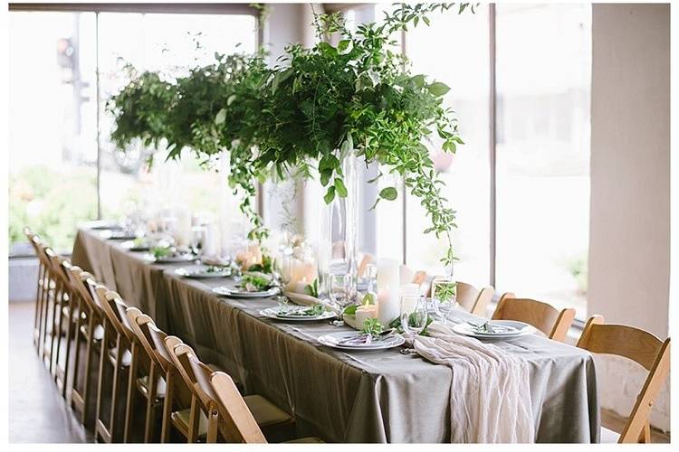 Table setting with wood chairs