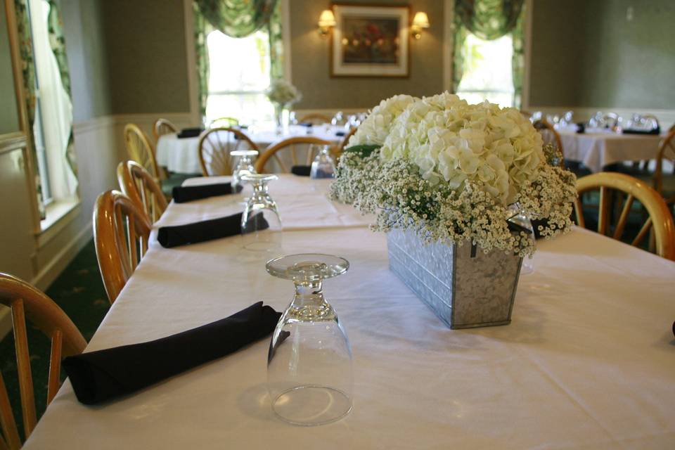 Table setup with flower centerpiece