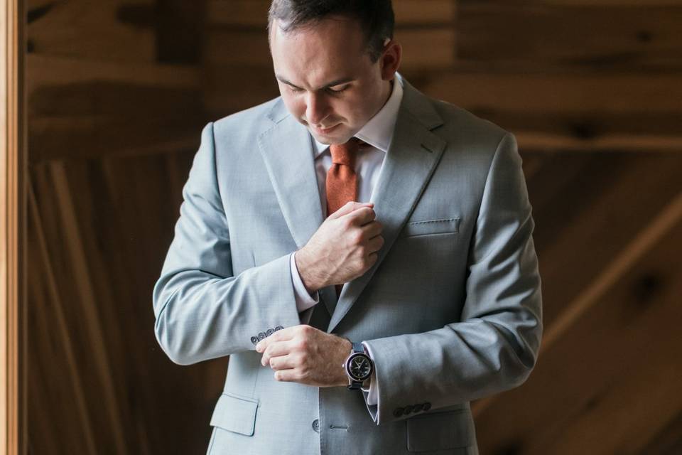 Groom getting ready