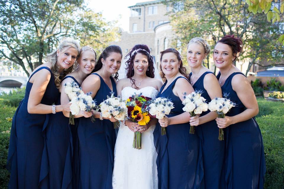 Bride with bridesmaids in the Rose Garden