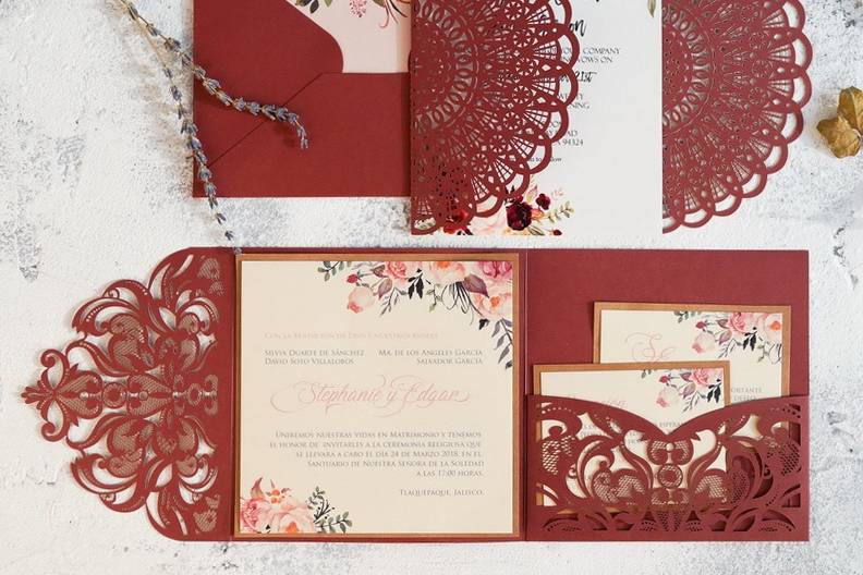 Laser Cut Invitation Burgundy