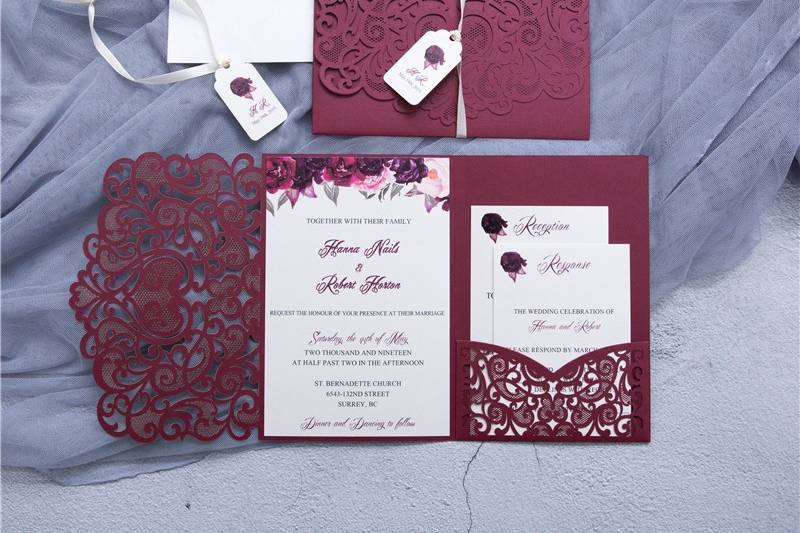 Burgundy Laser Cut Invitation