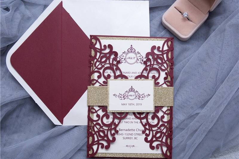 Burgundy Laser Cut Invitation