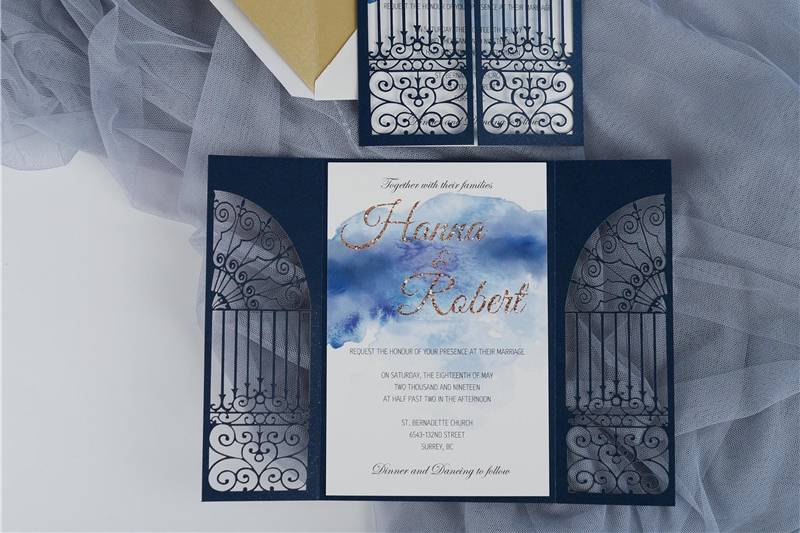 Navy Laser Cut Invitation