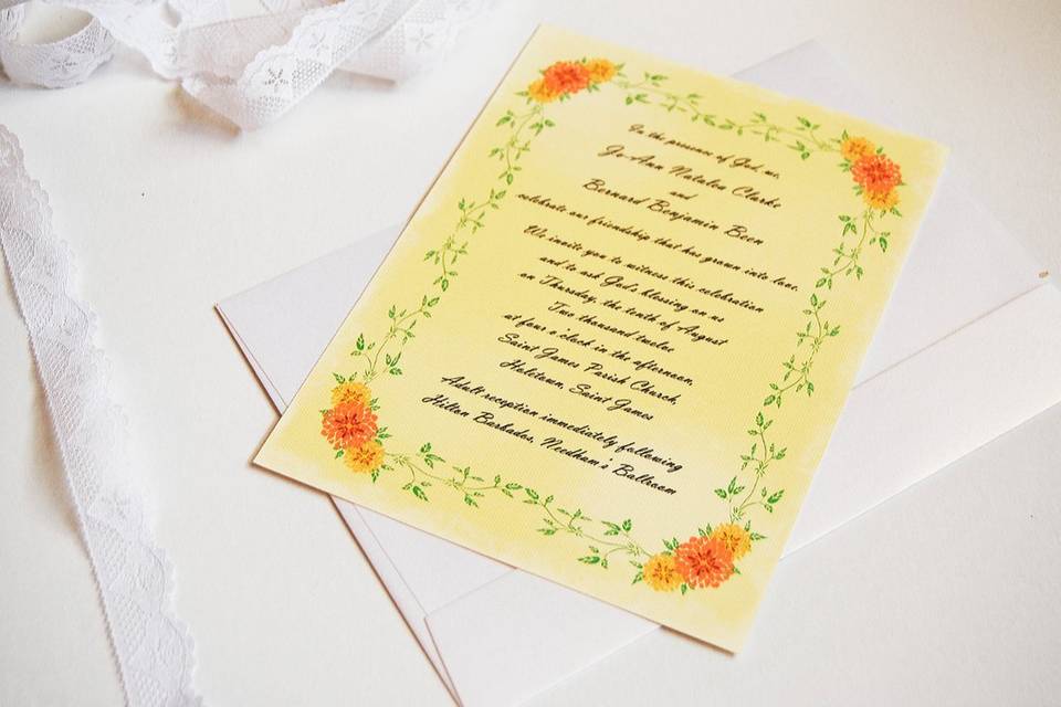 Floral frame
Vintage style invitation with a floral frame. Exclusive design from Menta Designs studio. Size is 15 x 21 cm, printed in Rives Designs Ivory paper of 250 grams. Each invitation comes along with a Rives Designs Ivory envolope sized 16 x 22 cm.
