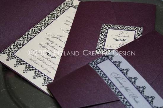 A beautiful damask design in a rich, plum pocket with crystal accent.