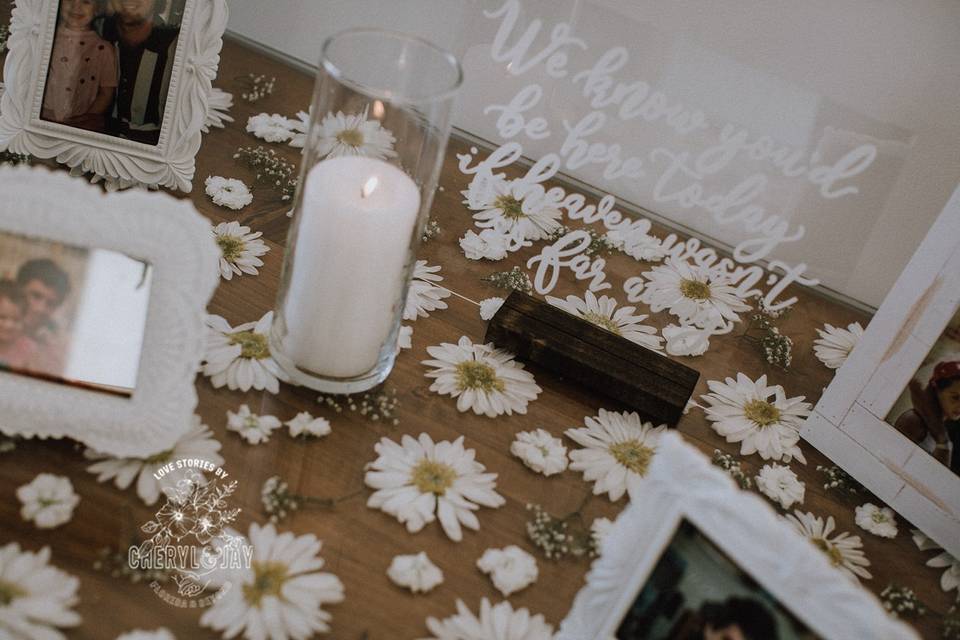 Pressed flowers welcome table