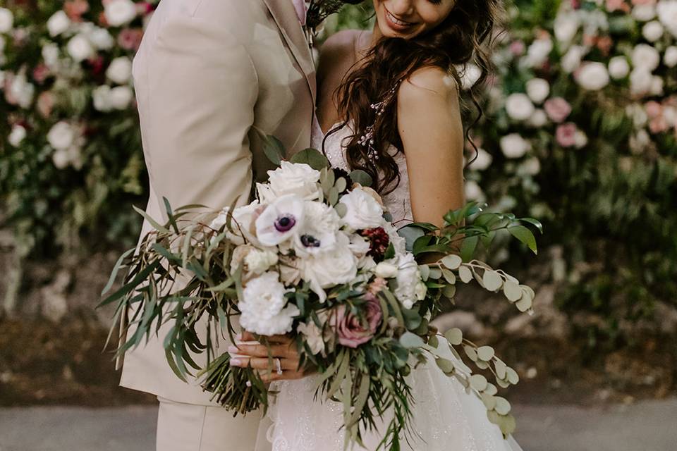Bouquet and floral backdrop