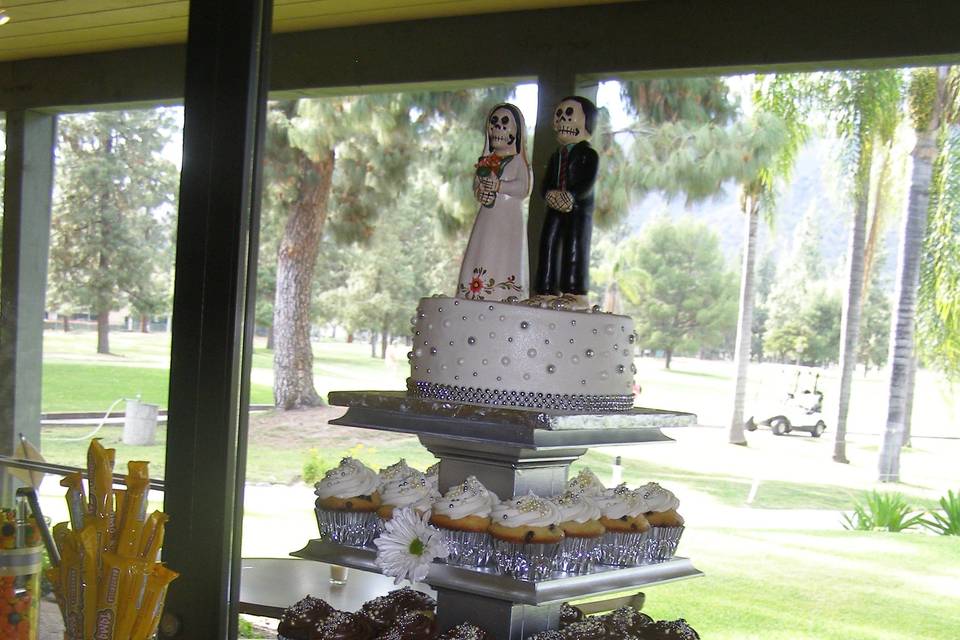 Cake and cupcake set up with our beautiful view in the background