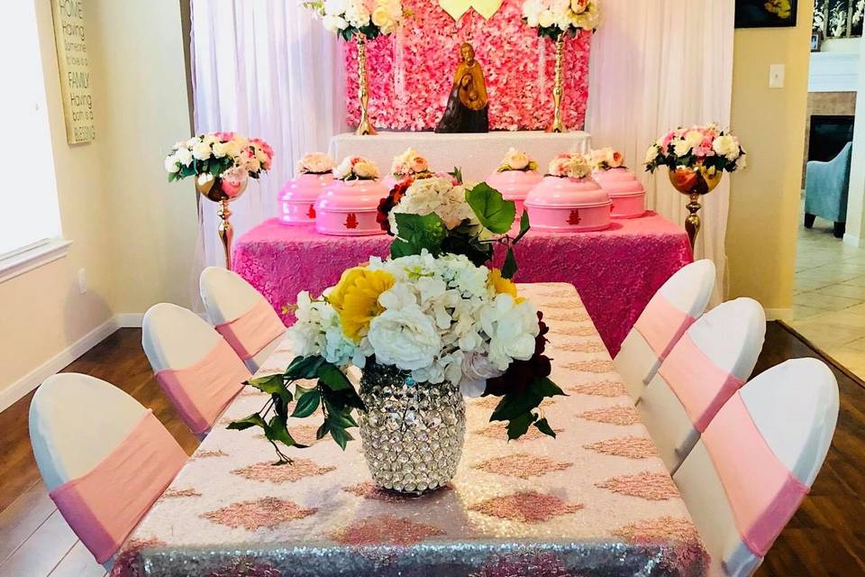 Pink long table setup