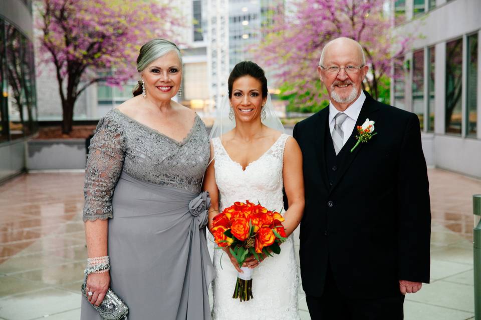 Bride with her parents