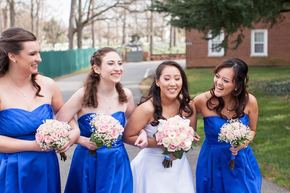 Bride with her bridesmaids