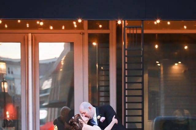Newlyweds kissing