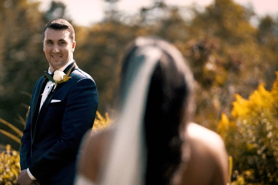 Groom smiling