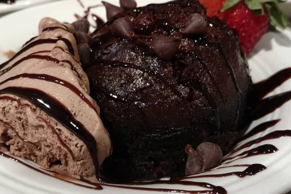 Chocolate lava cake with chocolate ice cream