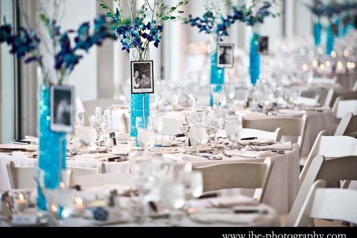 White table setup with a touch of blue