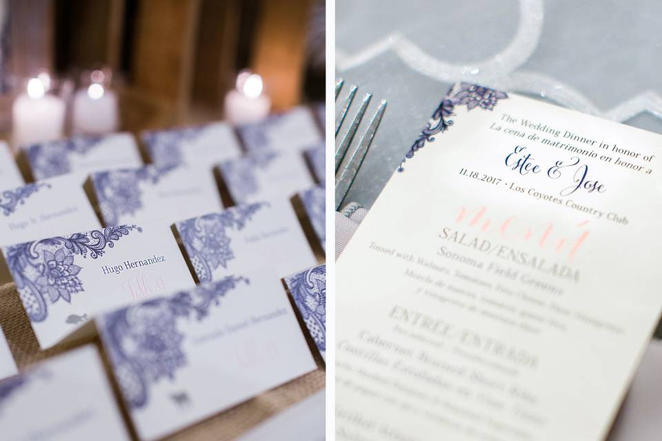 Escort card+ menu Lace graphic