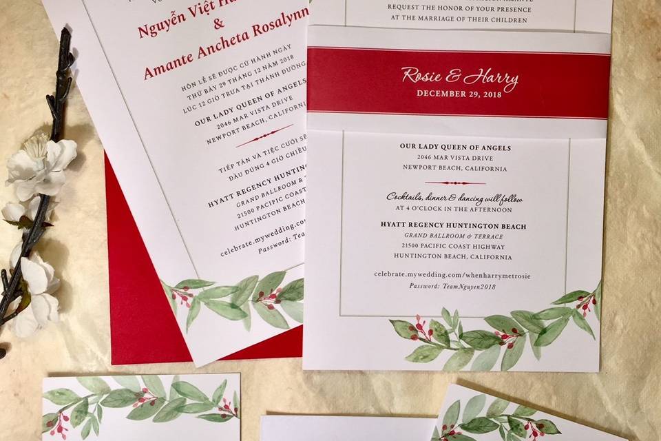 Bilingual Greenery Invitations