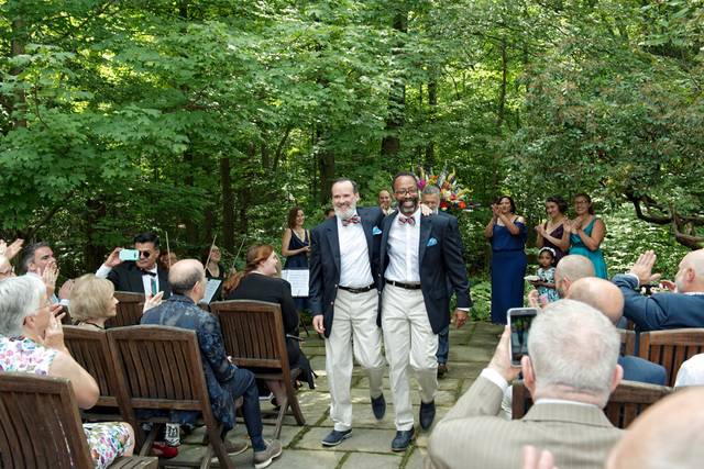 Richard and Geoffrey after sharing wedding vows with family and friends.  Wedding and reception at the beautiful Lantern Court on the grounds of the Holden Arboretum.
