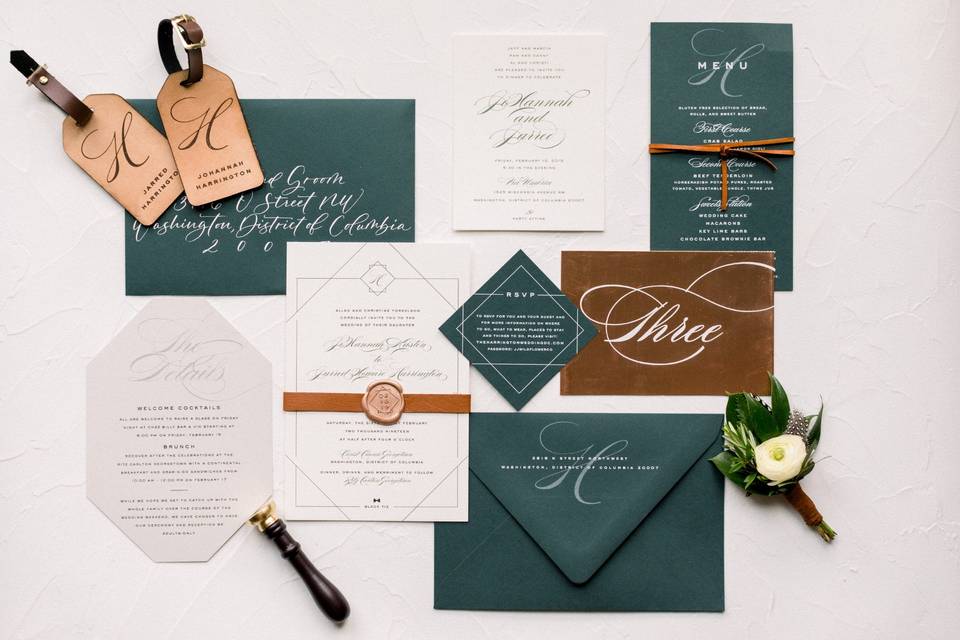 Hunter Green & Leather invite