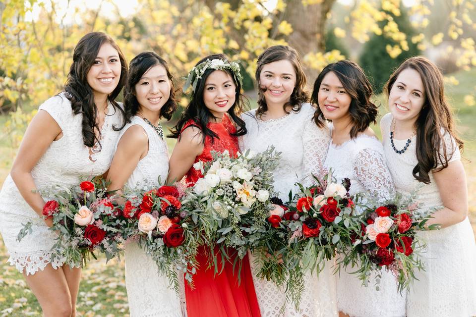 Bride and her bridesmaids