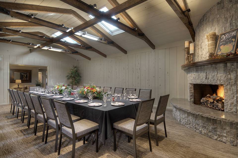 Dining area with a fire place