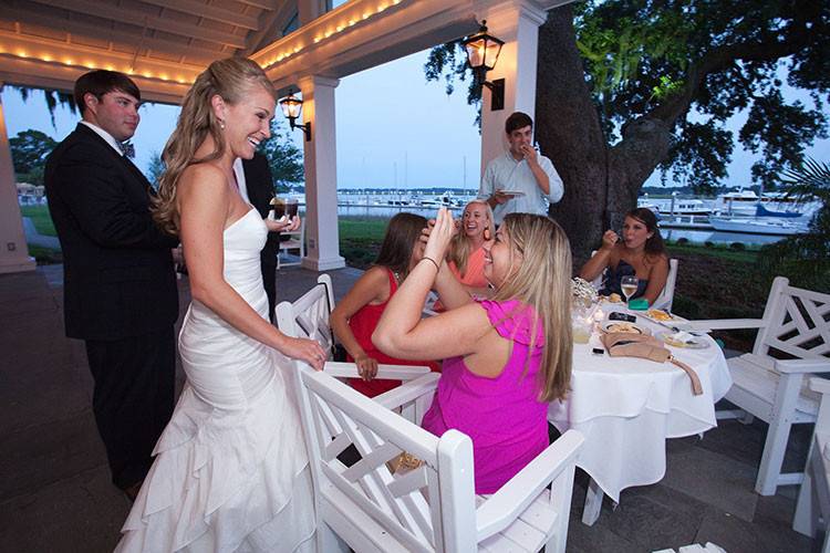 Newlyweds with the guests