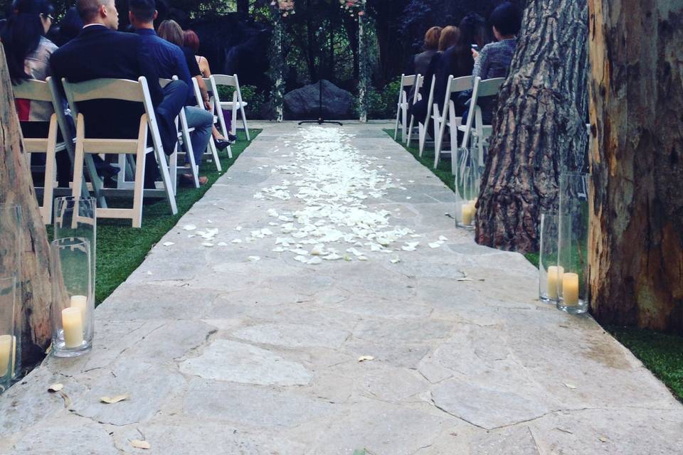 The aisle before the wedding ceremony begins.