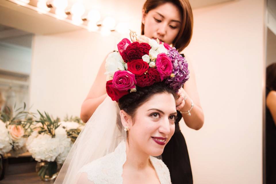 Bride looking out the window