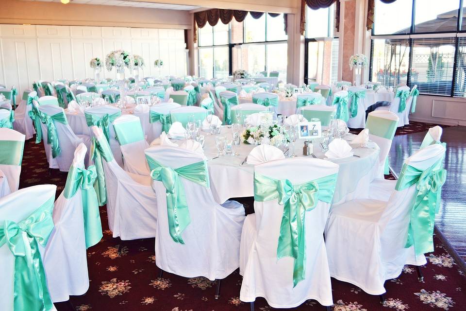 Turquoise chair ribbons