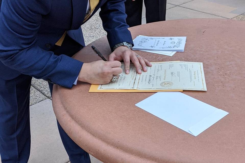 Mario Signing Marriage License