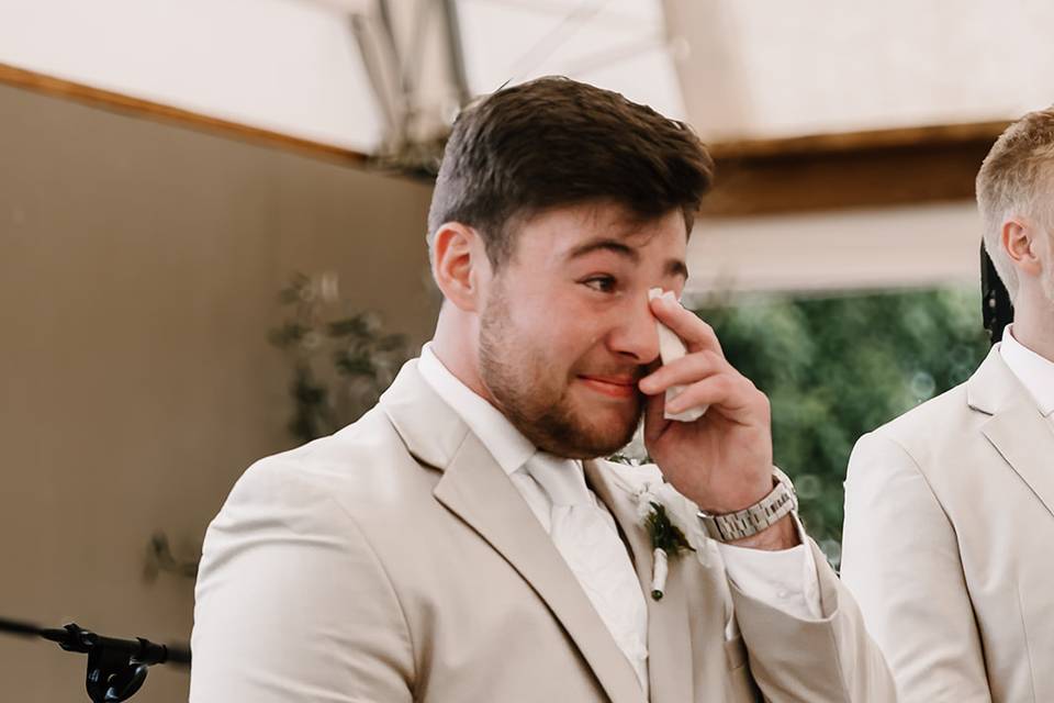 Groom crying