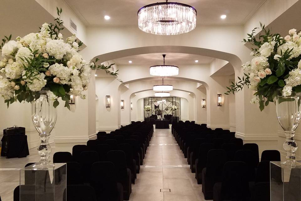 Black & Gold Wedding Decor with Ivory & Burgundy Centerpieces at The  Carlisle Room in Dallas, …