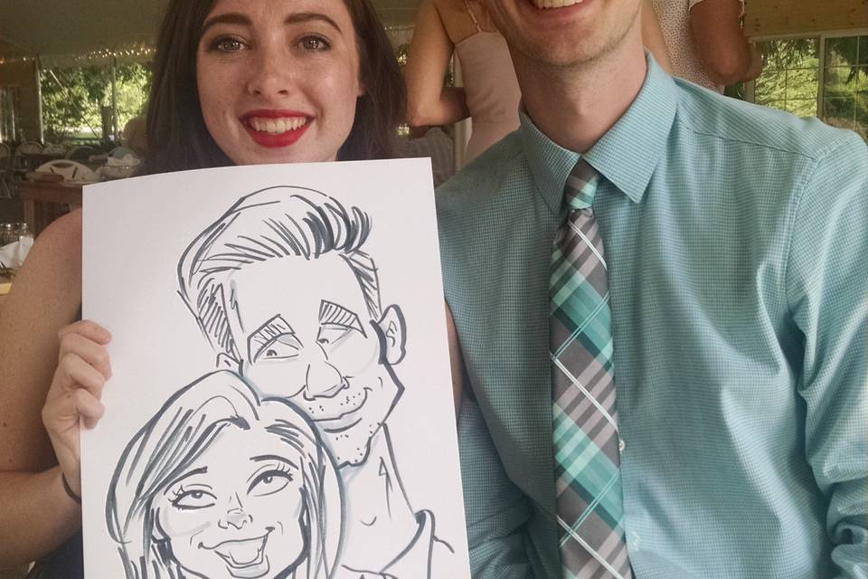 Caricatures at wedding reception