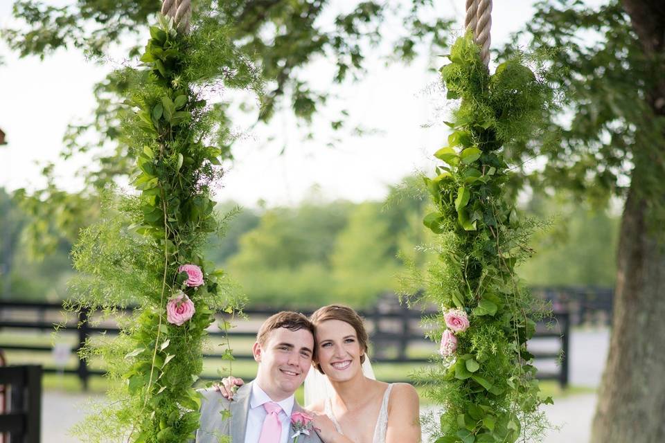 Flowers on swing