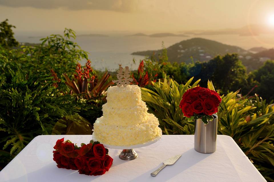 Sunset wedding cake glow on St. John