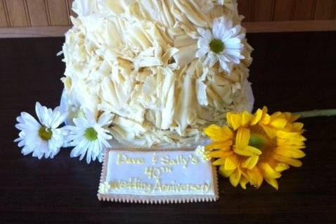 Rustic romance with shaved white chocolate sunflowers