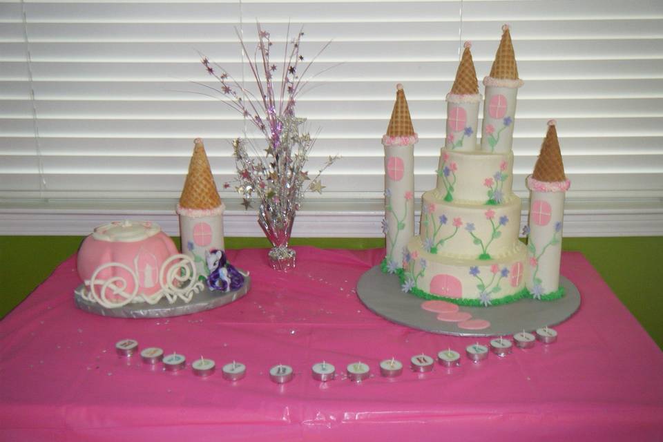 Fairy tale princess cake complete with a castle and carriage!