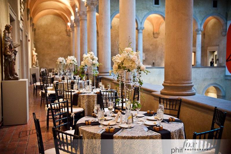 Elegant Dinner settings on the Balcony level of the Renaissance Court