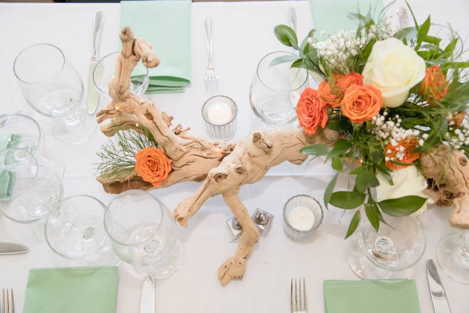 Driftwood and flowers