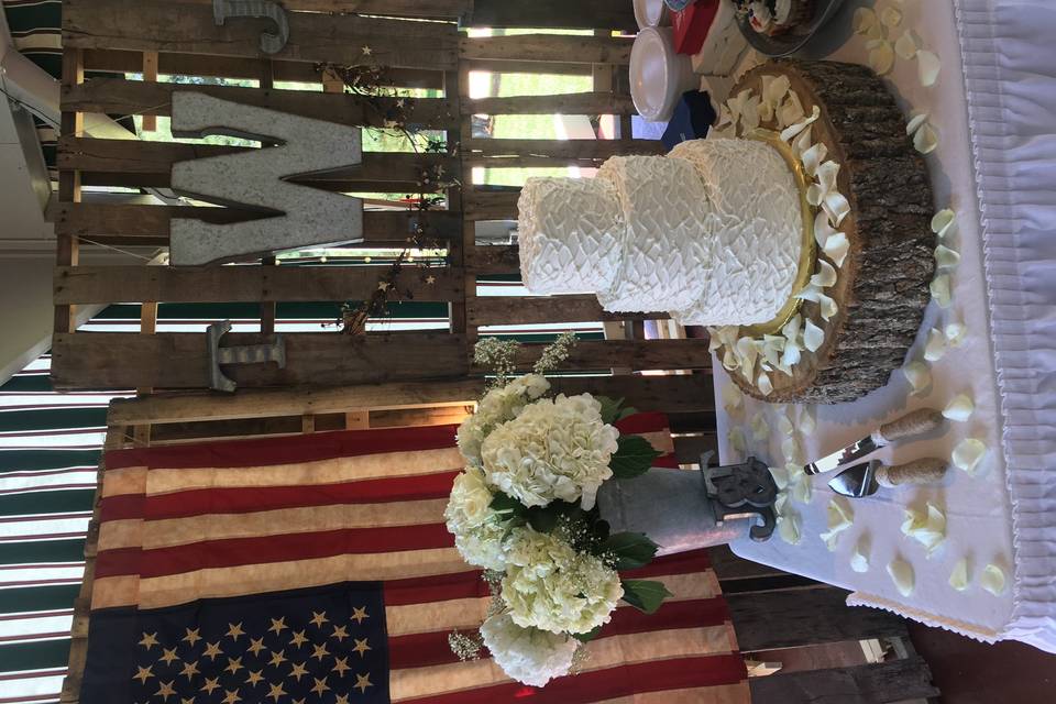 This was a military wedding. The inside of the cake looked like a US flag, when cut.